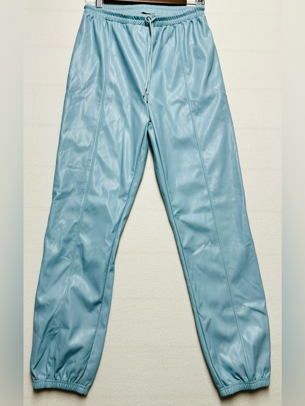 SHEIN BAE Baby Blue Faux Leather Jogger Pants Size Small Drawstring 26” Waist